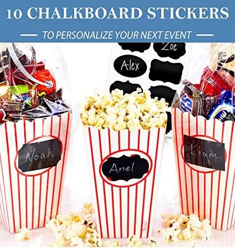 Chefast Small Popcorn Box Pack - 30x Red and White Striped Mini Boxes With 10x Chalkboard Stickers - Ultimate Party Favor - Perfect for Birthday and Theater Themed Parties, Movie Nights, and Carnivals - Thumbnail 6