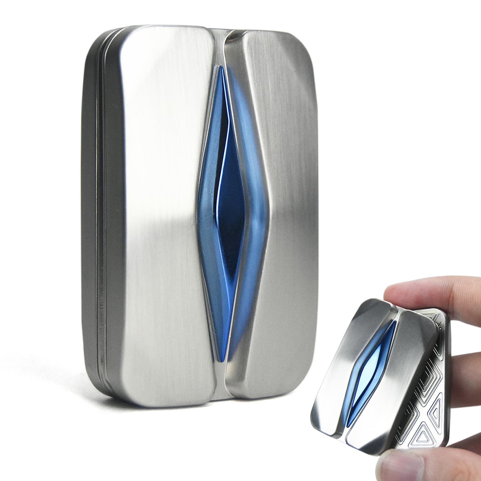 2-in-1 Magnetic Fidget Toys for Adults, Vortex Metal Fidget Spinner & Fidget Slider, EDC Portable Pocket Gadget for Stress Relief, Anxiety & Focus, Gift for Men & Women (Silver B)