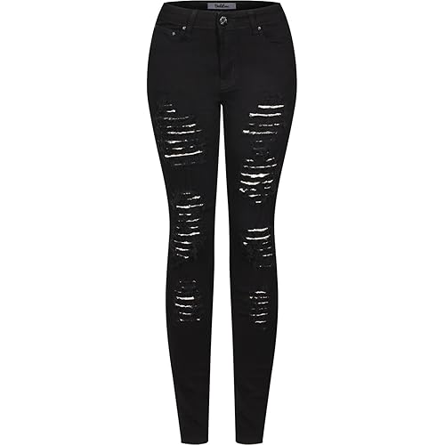 BodiLove Women's Stretchy 5 Pocket Skinny Distressed Denim Jeans