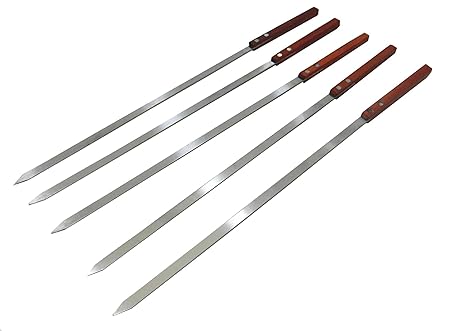 Fabrilla BBQ Steel Skewers Flat with Wooden Handle