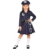 KAKALVER Girls Police Officer Costume Kids Cop Uniform Toddler Policeman Outfit, Police Dress Up Halloween Birthday Gifts