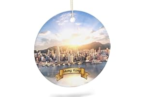 EQEY Hong Kong Tree Hanging Christmas Ornament Porcelain Double-Sided Ceramic Ornament,2.9 Inches