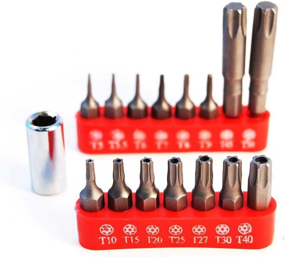 UKDABZZ L3220 CRV Torx Bit Set, 16-Piece TAMPERPROOF TORX T5 T7 T10 T15 T20 T25 T30 T40 T50