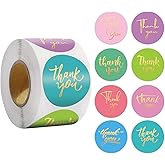 500Pcs Thank You Stickers 8 Designs 1 Inch Gold Foil Thank You Sticker for Packaging Thank You Stickers for Small Business Thank You Label Stickers Self-Adhesive Labels for Envelopes,Gift Wrap, Craft