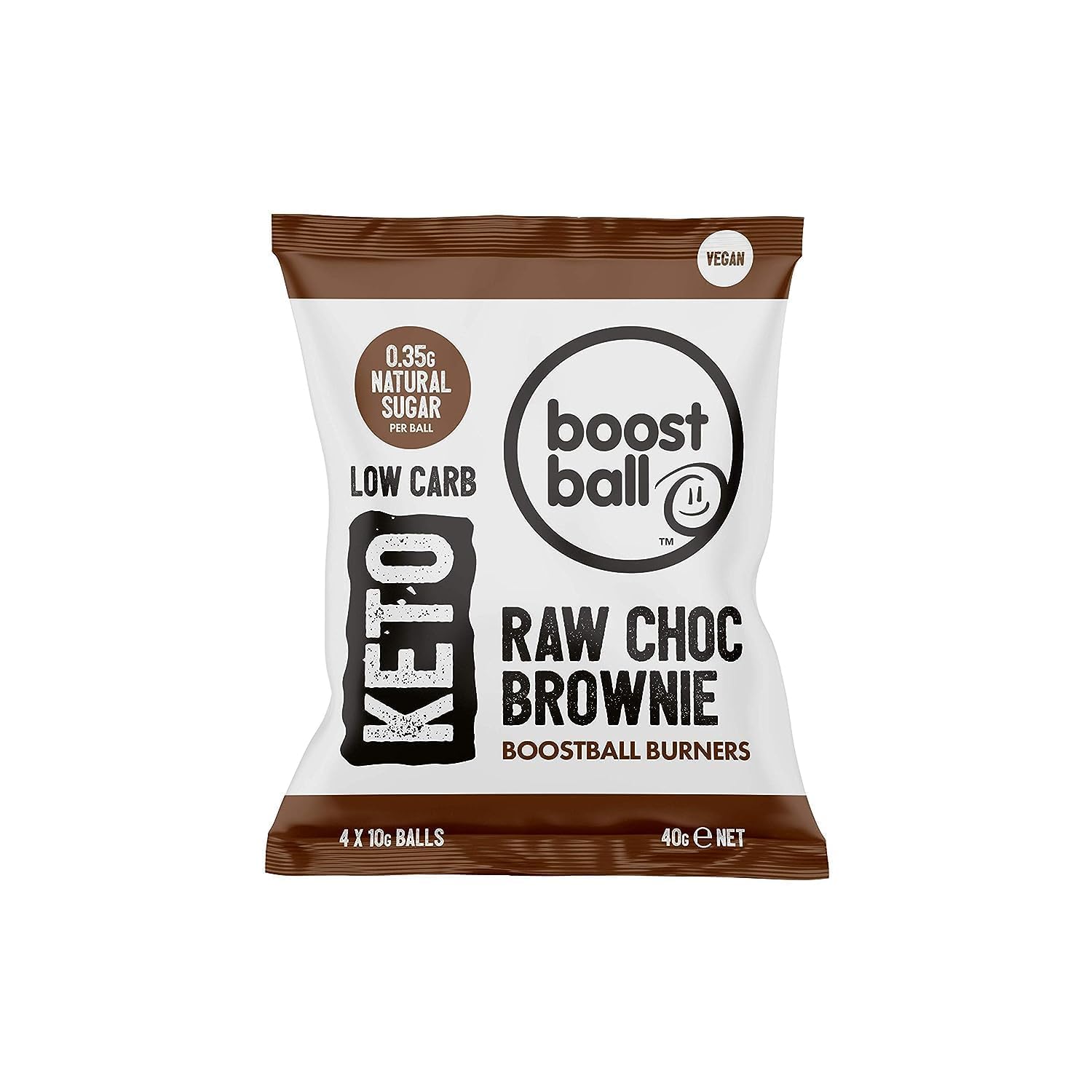 Boostballs Keto Snacks 12 Pack, Low Carb, Vegan Snack, Low Sugar, Gluten Free, 100% Natural - Raw Chocolate Brownie Flavour, Pack of 12 x 40g