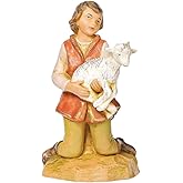 Roman Kneeling Shepherd Boy with Lamb Figurine – Hand-Painted Nativity Scene Statue, 6-Inch, Traditional Christmas Décor