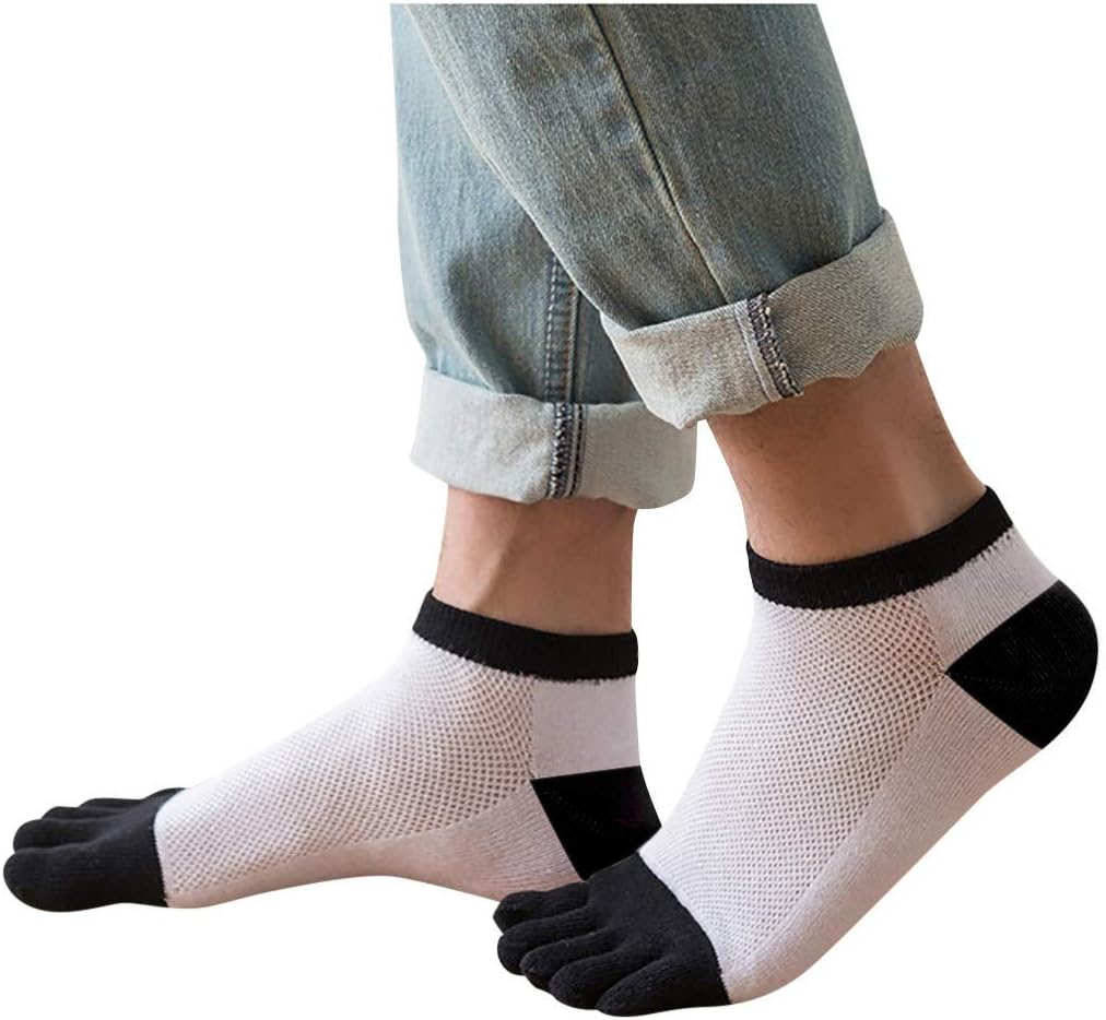 MANDDI 3 Pairs Casual Solid Color Anti-Odor Bamboo Fiber Socks Breathable Five-toe Sock