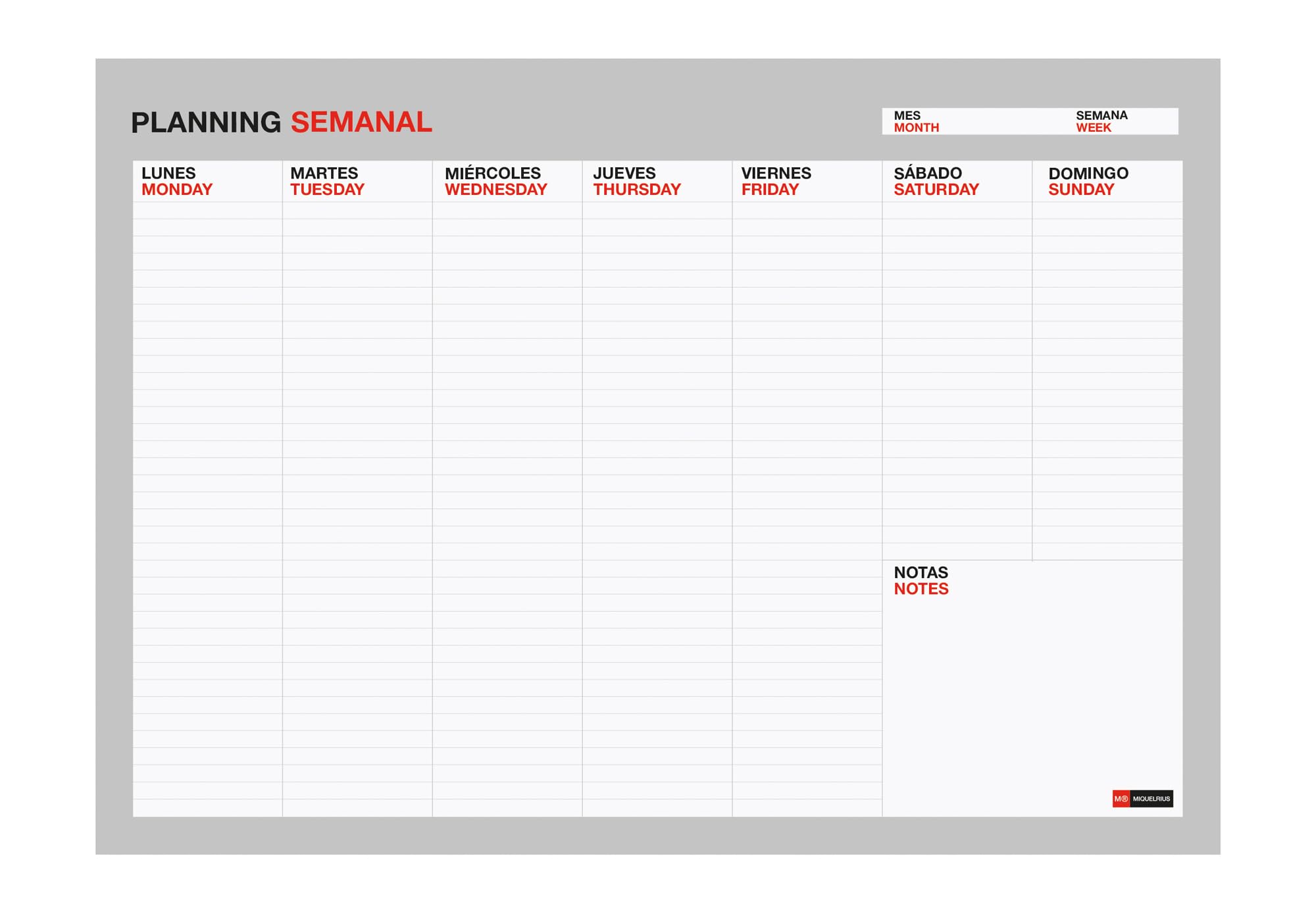 MIQUELRIUS - Planning Desktop Basic glued - Bilingual Catalan English, A4 296 x 210 mm, 56 Sheets of 120 g, Grey