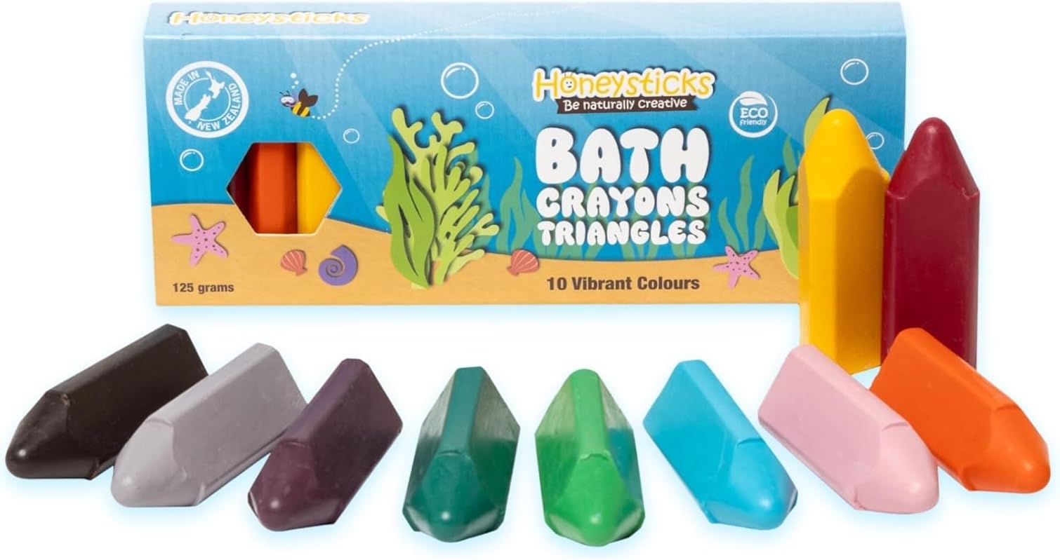 Honeysticks Bath Crayons for Toddlers 1-3 and Kids (10 Pk) - Natural Beeswax Crayons for Non Toxic Bathtub Fun - Fragrance-Free, Great Bath Toys