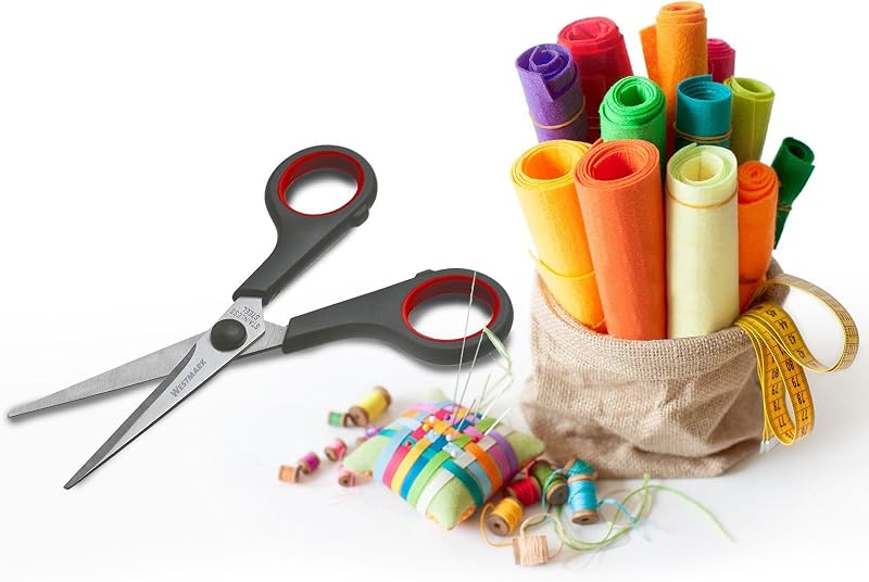 Tijeras para manualidades 14 cm – tijeras multiusos, ideales para cortar plástico, papel, cartón y más – acero inoxidable, negro, rojo