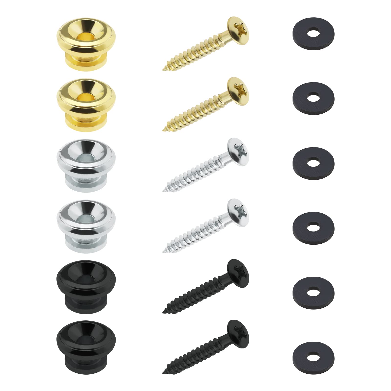 EMSea 6 Sets Guitar Strap Buttons End Pins Metal Guitar Strap Locks Pin for Acoustic Classical Electric Guitar Bass Ukulele Silver Gold Black