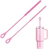 AONEZ Pink Silicone Straw Cleaner Brushes,2 Pack, 0.24" &amp; 0.35" Sizes | Baby Feeding Accessories | Two Sizes for Bottle and Straw | Soft Silicone Bristles | Flexible Covered Core | Dishwasher Safe