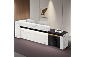 Nuipesn Reception Desk, Front Desk Reception Counter with Shelf & Lockable Drawers,Reception Table with Private Panels for Office,Beauty Salon (Black Grain + White Grain/Right, 63" L*24" W*39" H)