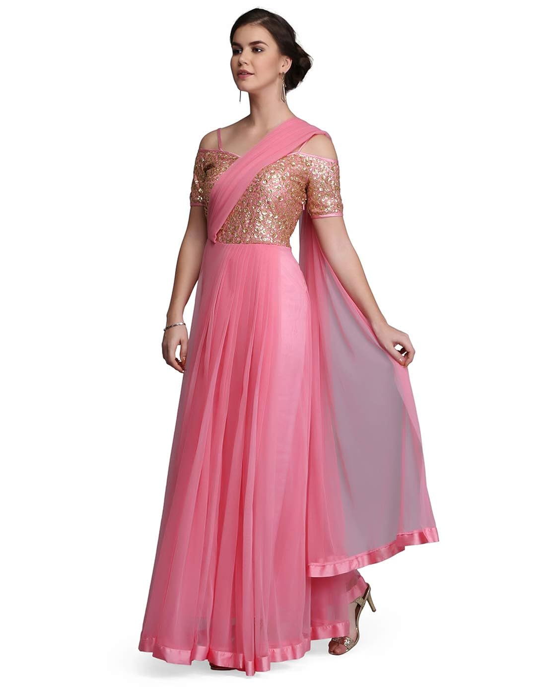 ojjasvi pink draped saree gown