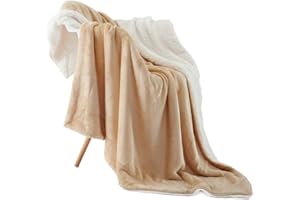 NANPIPER Throw Blanket Reversible Sherpa Flannel Blanket Super Soft Fuzzy Plush Fleece Microfiber for Bed/Couch (60"x80",Beige)