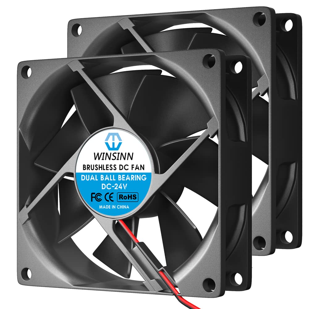 WINSINN 80mm Fan 24V Dual Ball Bearing Brushless 8025 80x25mm for Cooling PC Computer Case CPU Set-top Box Router Receiver DVR Playstation Xbox (Pack of 2Pcs)