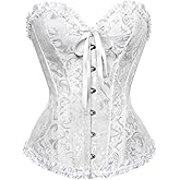Moonight Corsets for Women Renaissance Floral Lace up Boned Overbust Corset Bustier Shapewear