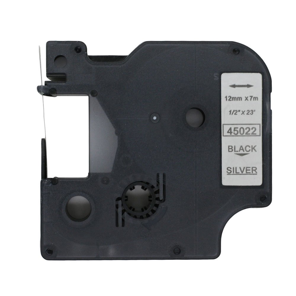 BROVACS 1 Pack Black on Silver Label Tape Compatible for DYMO D1 45022 12mm 1/2" OPA2222