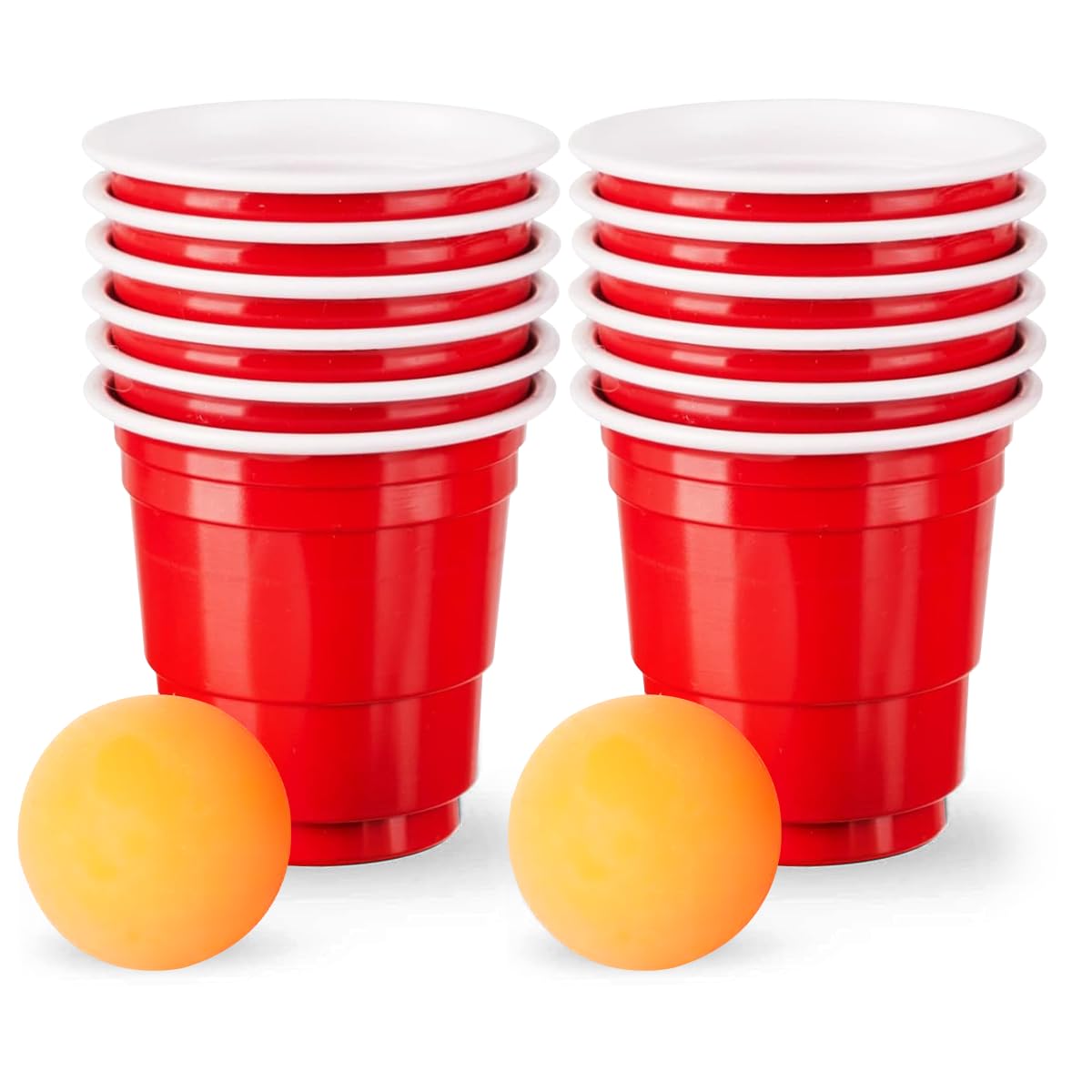 ZOPPER Shot Glasses Party Game Set – 12 Red Cups (60ml) + 2 Ping Pong Balls – Sturdy & Waterproof Table Tennis Game for Birthday, Camping, Indoor & Outdoor Parties