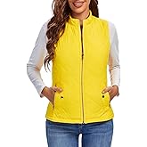 Fuinloth Women's Lightweight Warm Puffer Quilted Vest - 4-Pockets Stand Collar Zip Gilet, Fall Winter Outerwear