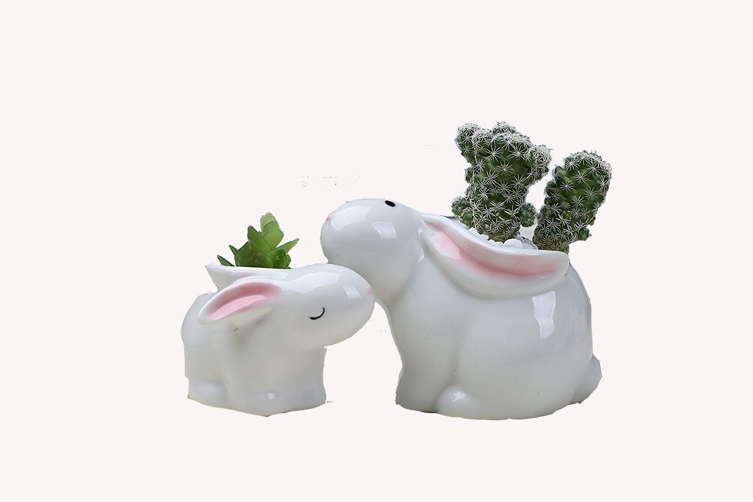 A Pair of Rabbit Modern White Ceramic Succulent Planter Pots/Mini Flower Plant Containers