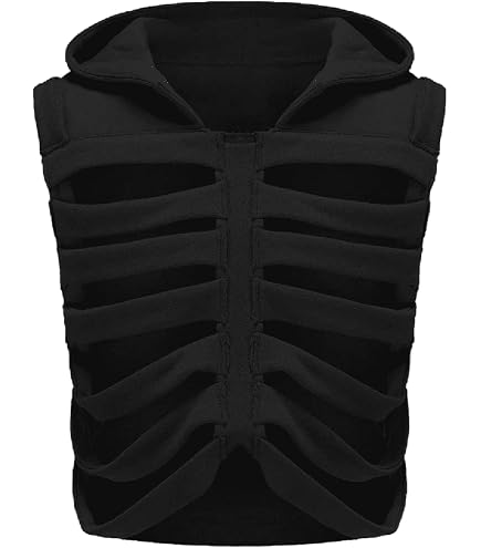 Owl's-Yard Women Gothic Skeleton Vest Y2k Hoodies Sleeveless