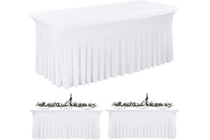 fani 2 Pack Spandex Table Skirts for Rectangle Table 8ft Stretch Tablecloth Washable Wrinkle Resistant Table Covers and Fitted Table Skirts for Trade Show,Banquet,Restaurant,Party,Events (White)