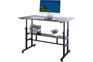 AIZ Adjustable Computer Double-Layer, Rolling Wheels Home Office Workstation, Portable Laptop Table Sitting, Adults or Children,Black Mobile Standing Desk, 39.4" x 23.6", Rustic