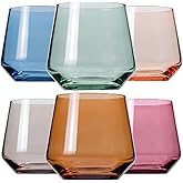 Physkoa Colored Stemless Wine Glasses Set of 6 - Colorful Crystal Glassware, Goblet Cocktails, Red & White, Dinner Color Beautiful, Classic Stemless Design 14oz New Year Gifts