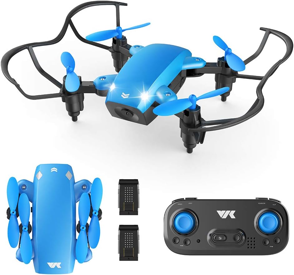 VIK Foldable Mini Drone for Kids/Beginners Pocket RC Drone Toys for Boys and Girls w/Headless Mode, Altitude Hold, One Key Take-Off/Land/Return, 2 Batteries - VK330