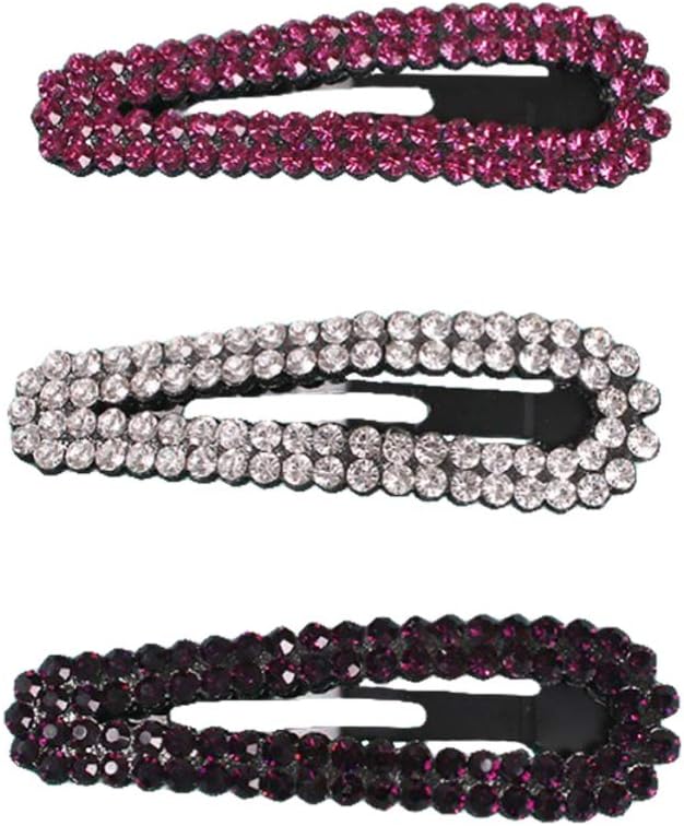 Minkissy 3pcs Rhinestone Bobby Clip Hair Pins Snap Hair Clips Hair Barrettes for Woman Girl (Random Color)