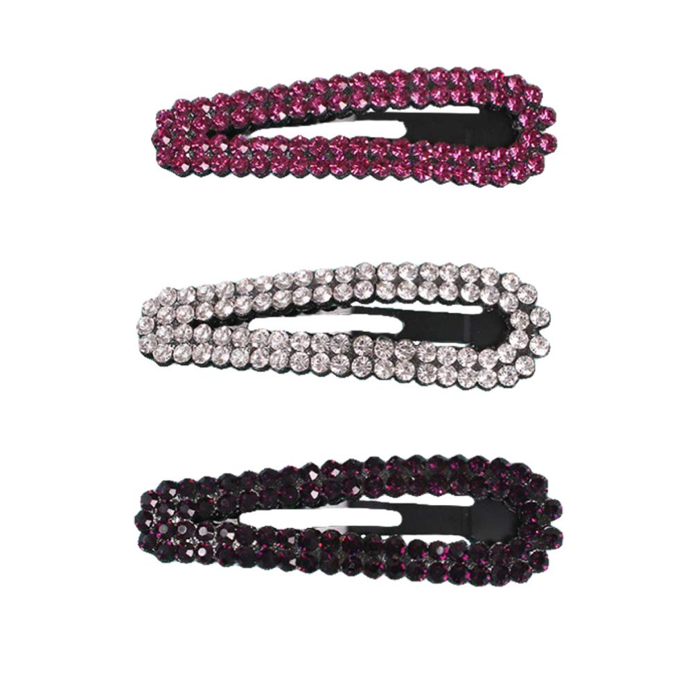 Minkissy 3pcs Rhinestone Bobby Clip Hair Pins Snap Hair Clips Hair Barrettes for Woman Girl (Random Color)