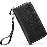 Womens Wallet RFID Blocking Genuine Leather Zip Around Wallet Clutch Wristlet Travel Long Purse for Women