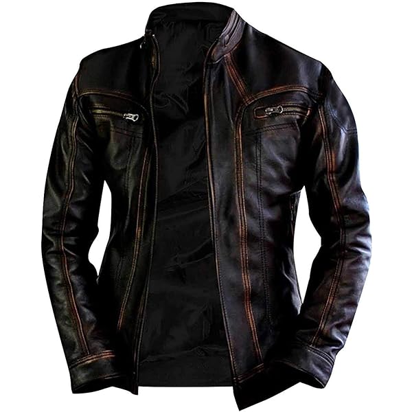 atlast&co.アトラスト オイルドモーターサイクルジャケット 40 NM-Fashions Men's Black Vintage Trucker Jacket Slim Fit