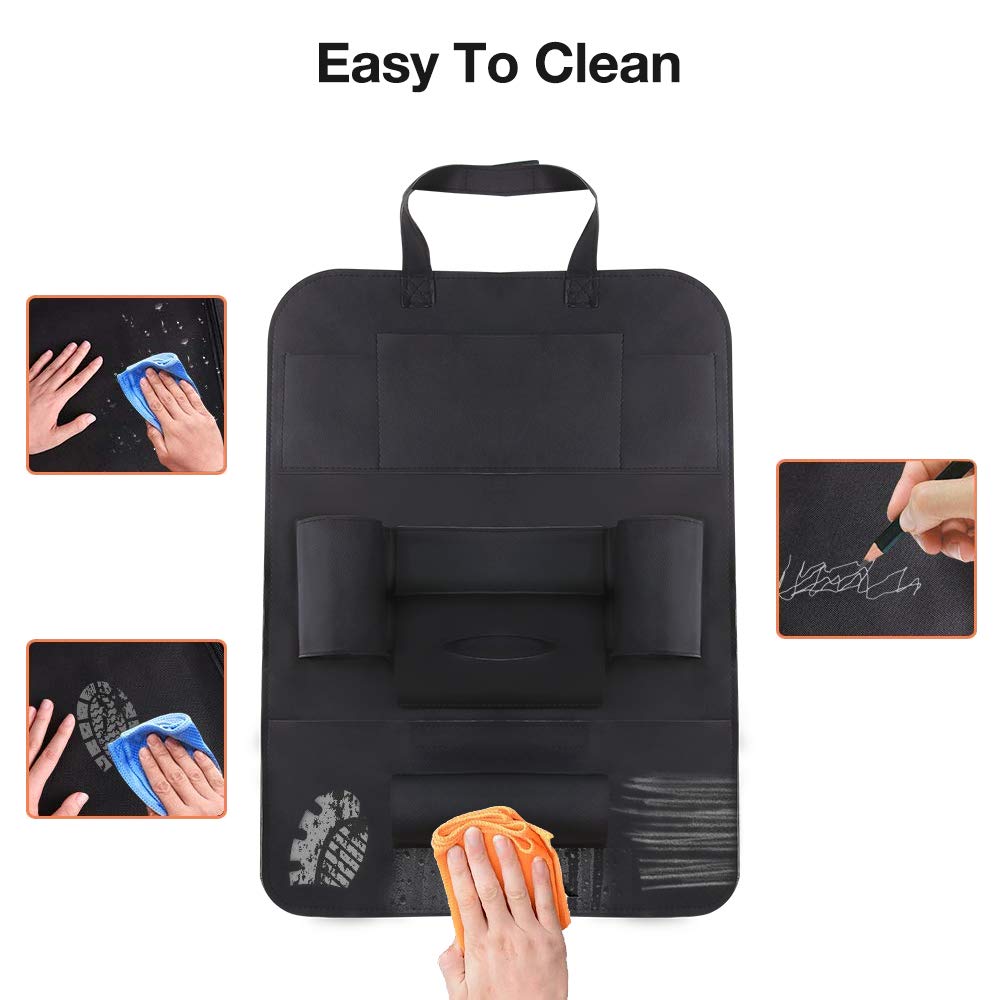 QUEES Backseat Car Organizer Kick Mats Car Seat Back Protectors with 8 Storage Pockets Back seat Organizer for Kids Toy Bottle Drink Vehicles Travel Accessories (1 Pack)