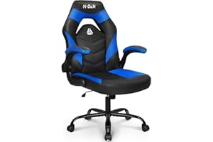 NEO CHAIR N-GEN Video Gaming Computer Chair Ergonomic Desk Office Chair for Adults with Lumbar Support Flip-Up Arms Adjustable Height Swivel Wheels PU Leather Executive Design for Home and Office (Blue)