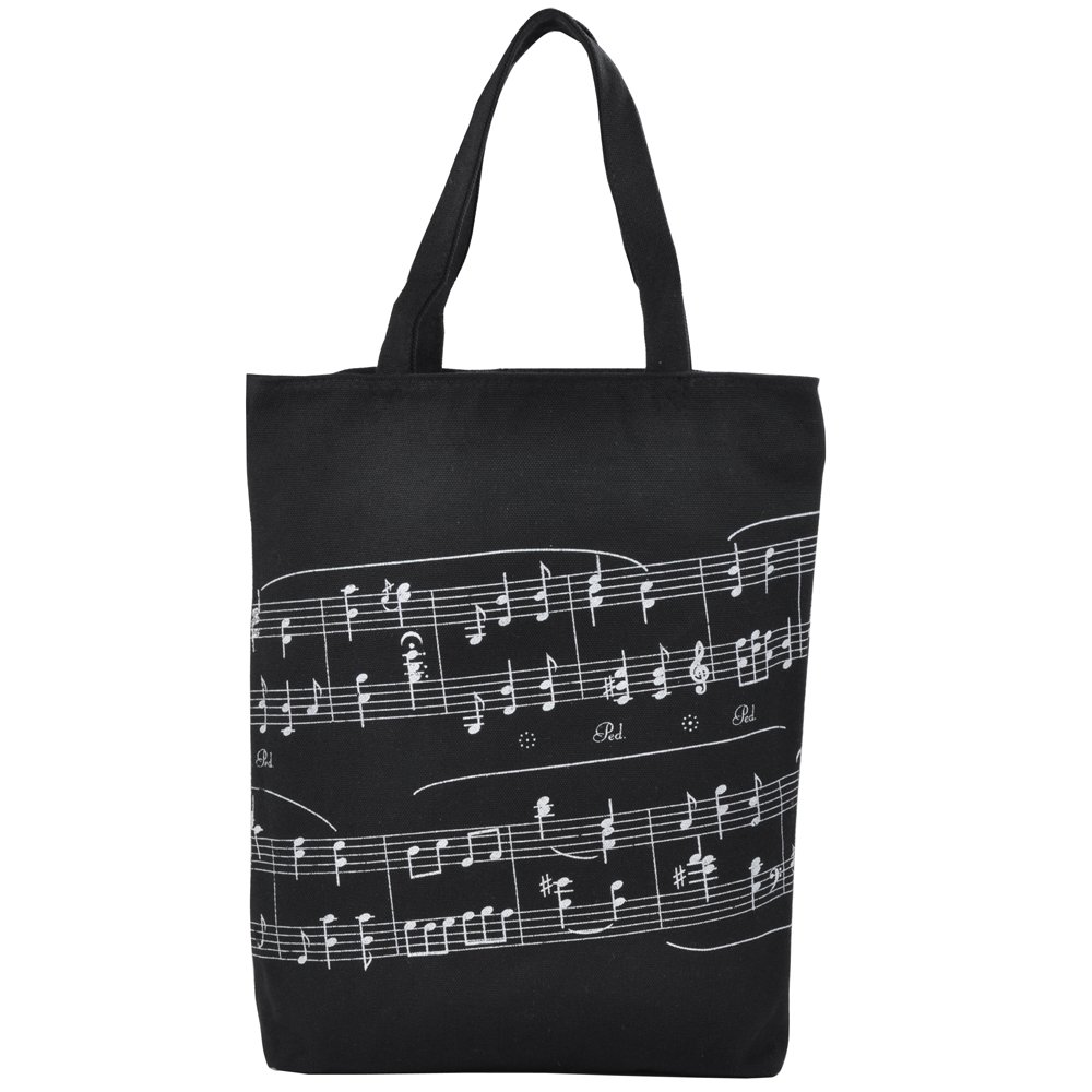 KingPoint Thick Cotton Handbag Women Shopping Bags in Muisc Clef Theme Musical Notes Patterns(Black)