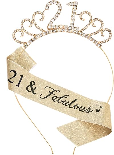 MIOSJI 21st Birthday Sash Crown Crystal Tiara Gold Girl Party Gift Accessory