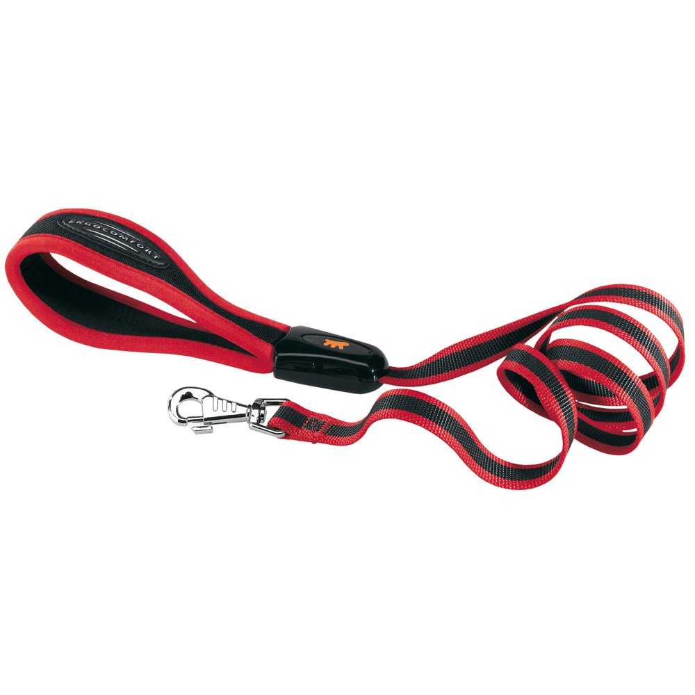 Ferplast ERGOCOMFORT G Ergonomic Dog Lead - Secure Grip with Soft Padding - Anti-Abrasion - Extra-Resistant Finished Seams - Italian Design - 120 x 2.5 cm, Red