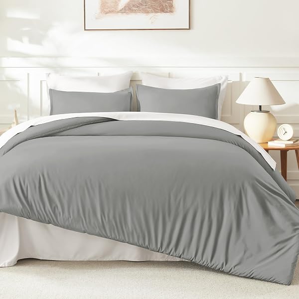LITANIKA COMFORTERS MEDIUM GRAY SUPER KING PLUS SIZE, 3 PIECES LIGHTWEIGHT SOLID BEDDING SET & COLLECTIONS, ALL SEASON FLUFFY BED SET (128X120IN COMFORTER & 2 PILLOWCASES)