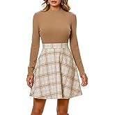 CUPSHE Women's Fall Dresses Plaid Mock Neck Long Sleeves Casual Outfits A Line Mini Dress