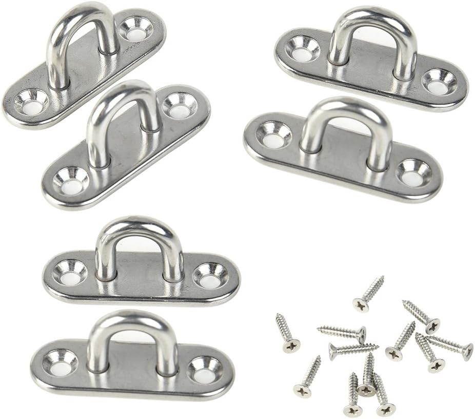 UniquQ 6 Pieces 5 mm Stainless Steel Pad Eye Plate Oblong Steel Eye Metal Plate Hardware + 12 Screw …
