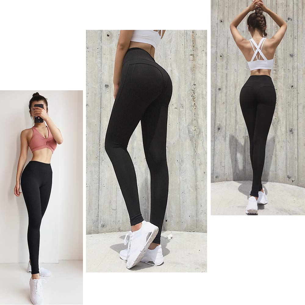 TINLUNG Women\'s High Waist Yoga Leggings, Tummy Control Slimming Sports Tights Leggings, Workout Yoga Pants Trousers for Women - Black/M