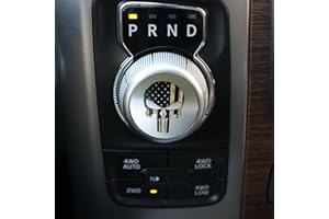GODTERA Gear Shift Switch Knob Cover Aluminium Dial Shifter Trim Plate for Dodge Ram 1500/2500, Dodge Durango, Chrysler 300/200/Pacifica & Voyager (American Flag Skull A)
