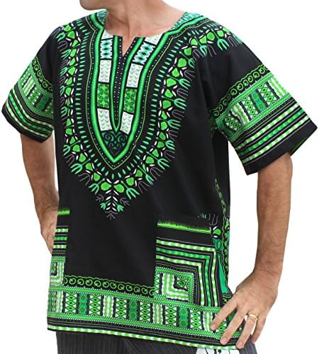 RaanPahMuang Brand Unisex Bright African Black Dashiki Cotton Shirt