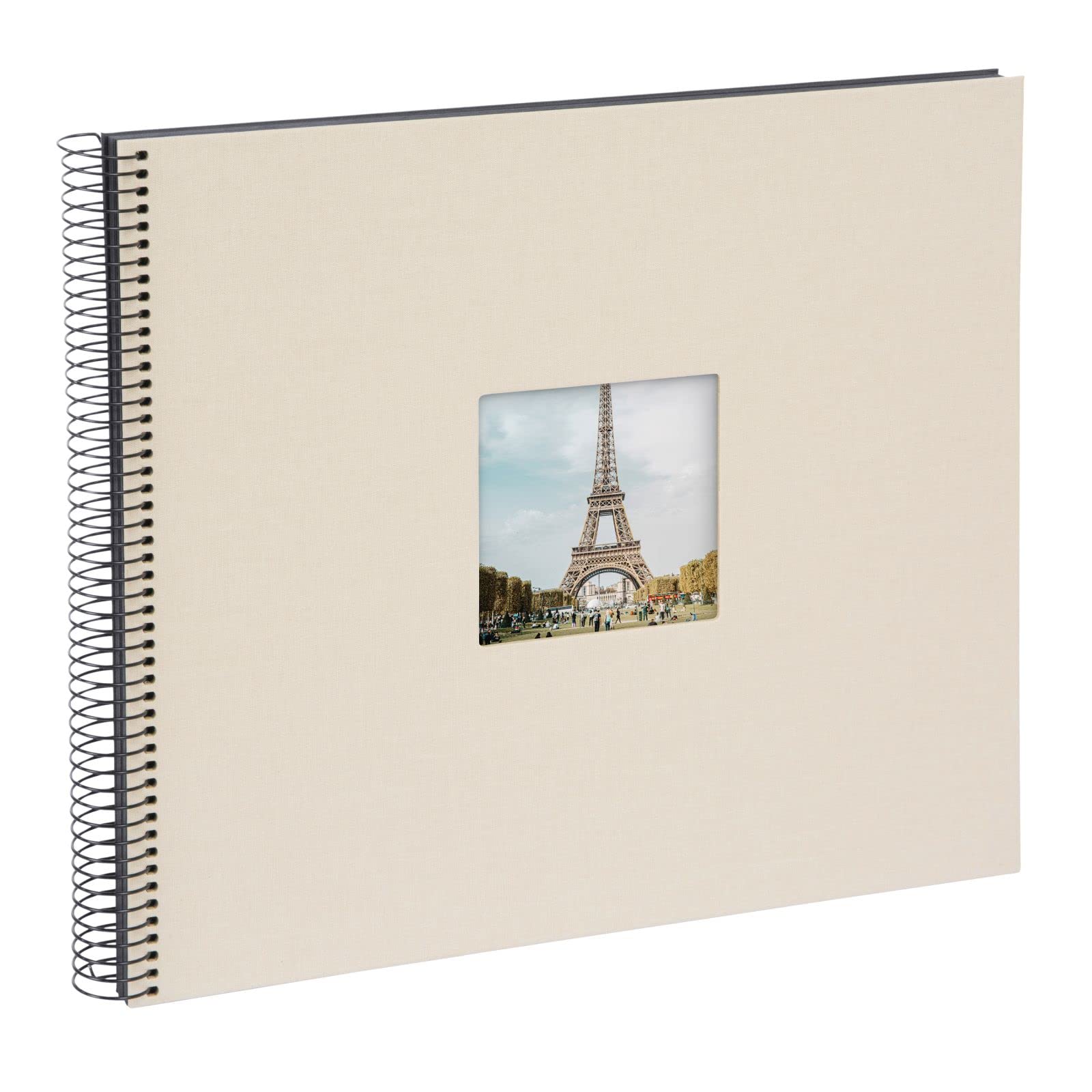 goldbuch Bella Vista 25 623 Spiral Album with Picture Cut-Out, Photo Album 35 x 30 x 1.5 cm - Spiral Diameter 2.8 cm, Linen Memory Album, 40 Black Pages, Photo Book to Design Yourself, Sand Grey