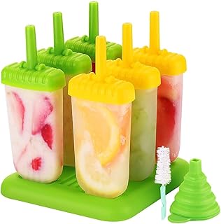 TOPELEK Eisformen 6 Eisformen Popsicle Formen Set, EIS am Stiel Bereiter, LFGB Geprüft und BPA Frei, mit Reinigungsbürste und Falttrichter