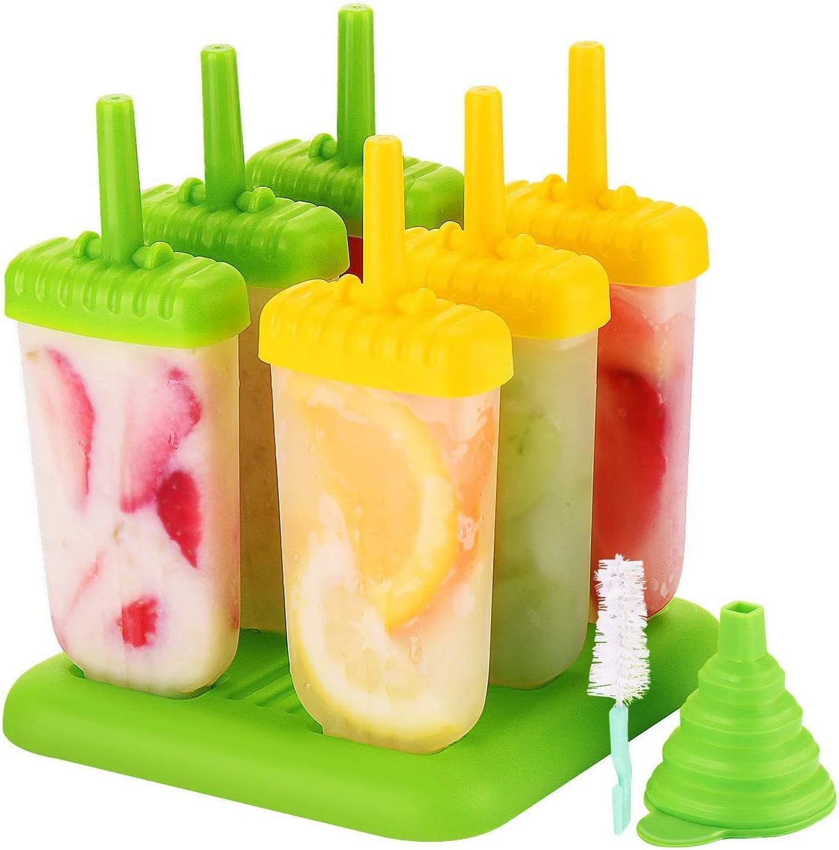 TOPELEK Eisformen 6 Eisformen Popsicle Formen Set, EIS am Stiel Bereiter, LFGB Geprüft und BPA Frei, mit Reinigungsbürste und Falttrichter