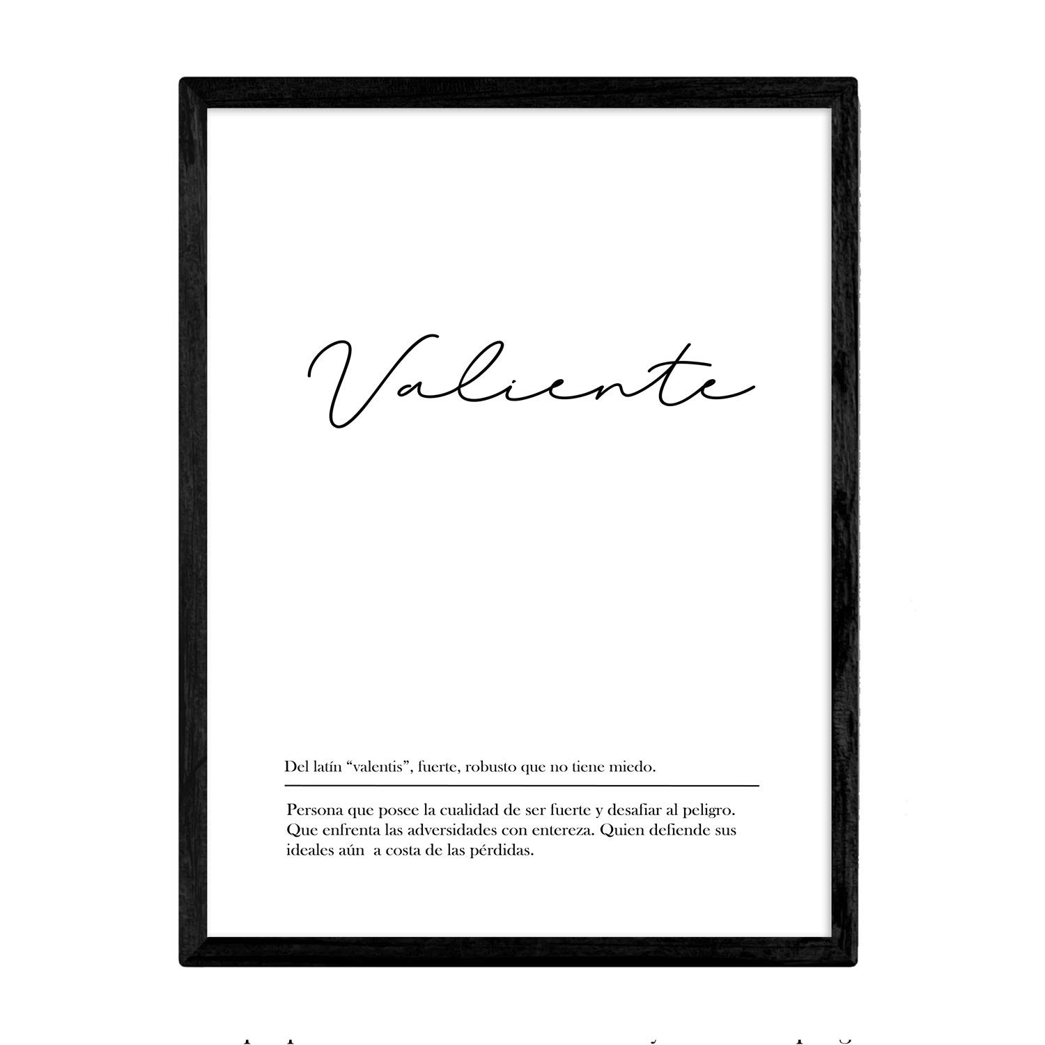 Nacnic Wall Art in Dictionary style of words in Spanish. Definition of 'Brave' Poster. A4 size, frameless.