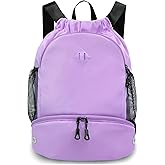 RHDZO Drawstring Backpack Gym Backpack with Shoe Compartment for Men Women String Sports Bag with Wet Pocket Cinch Swim Beach Bag, Purple (Patent Pending)